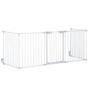 PawHut 5 Panels Pet Playpen Metal Fence W/ Walk Through Door - White