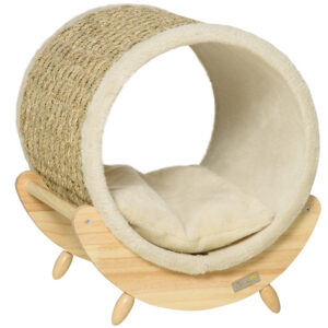 PawHut Raised Cat House, With Scratcher - Beige