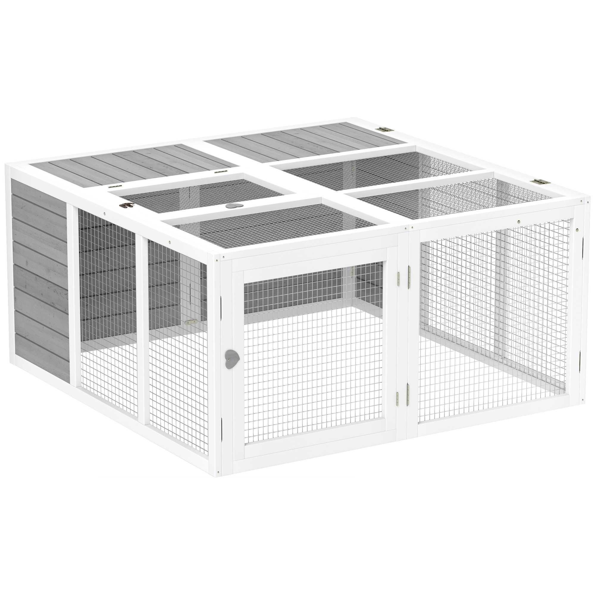 PawHut Rabbit Hutch With Openable Foldable Roof, Light Grey