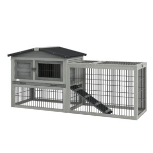 PawHut Wooden Rabbit Hutch With Outdoor Run Grey