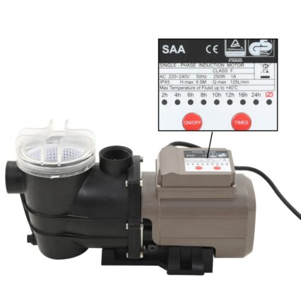 NNEVL Pool Pump with Timer Black 0.25 HP 8000 L/h
