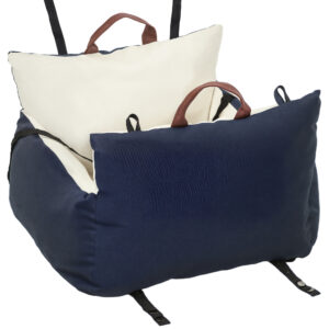 PawHut Dog Car Seat, Cosy Pet Car Booster Seat For Small Dog Under 5 KG, Portable Travel Bed With Safety Belts, Navy Blue