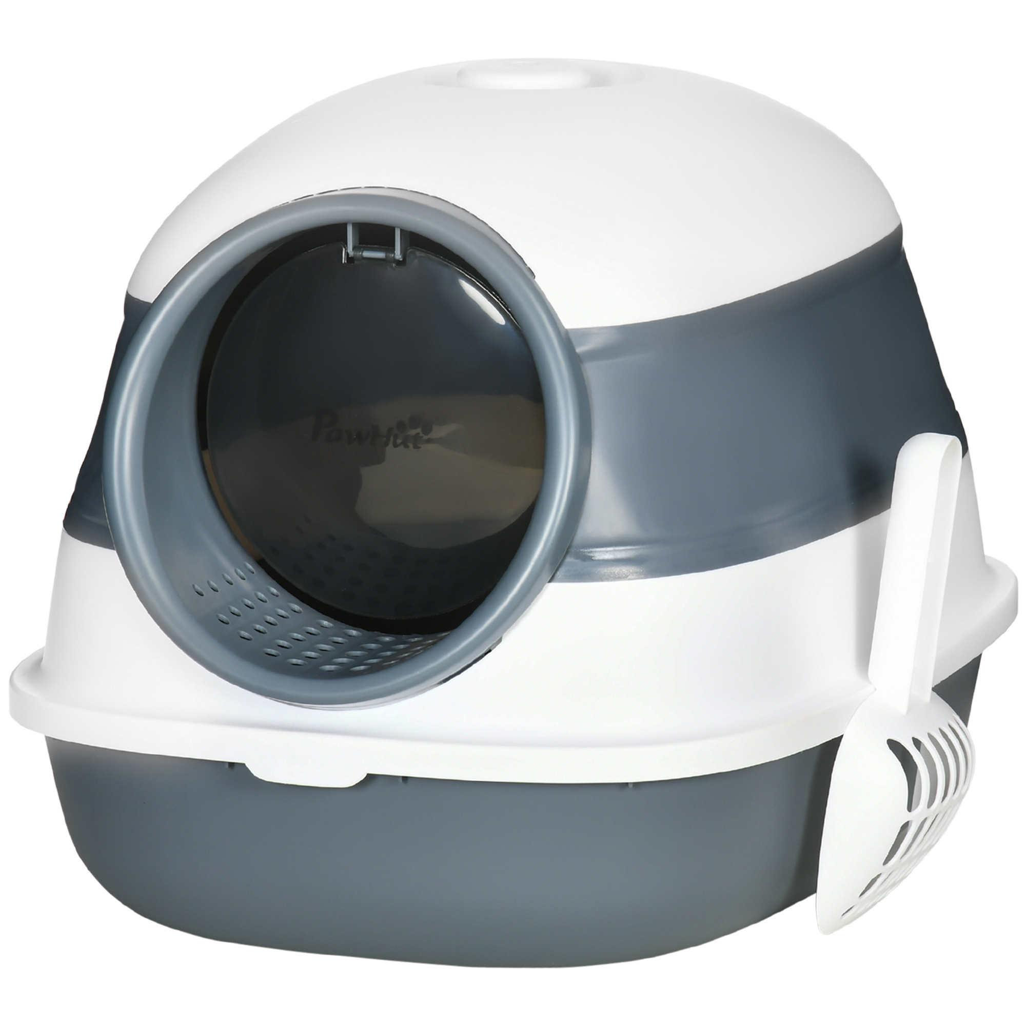 PawHut Foldable Cat Litter Tray With Lid, Deodorant, Scoop, White