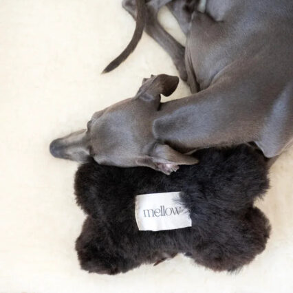 Natural Sheepskin Dog Toy - Bone - Black