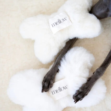 Natural Sheepskin Dog Toy - Bone - White