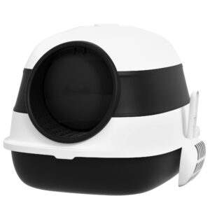 PawHut Foldable Cat Litter Tray With Lid, Deodorant, Scoop, Black