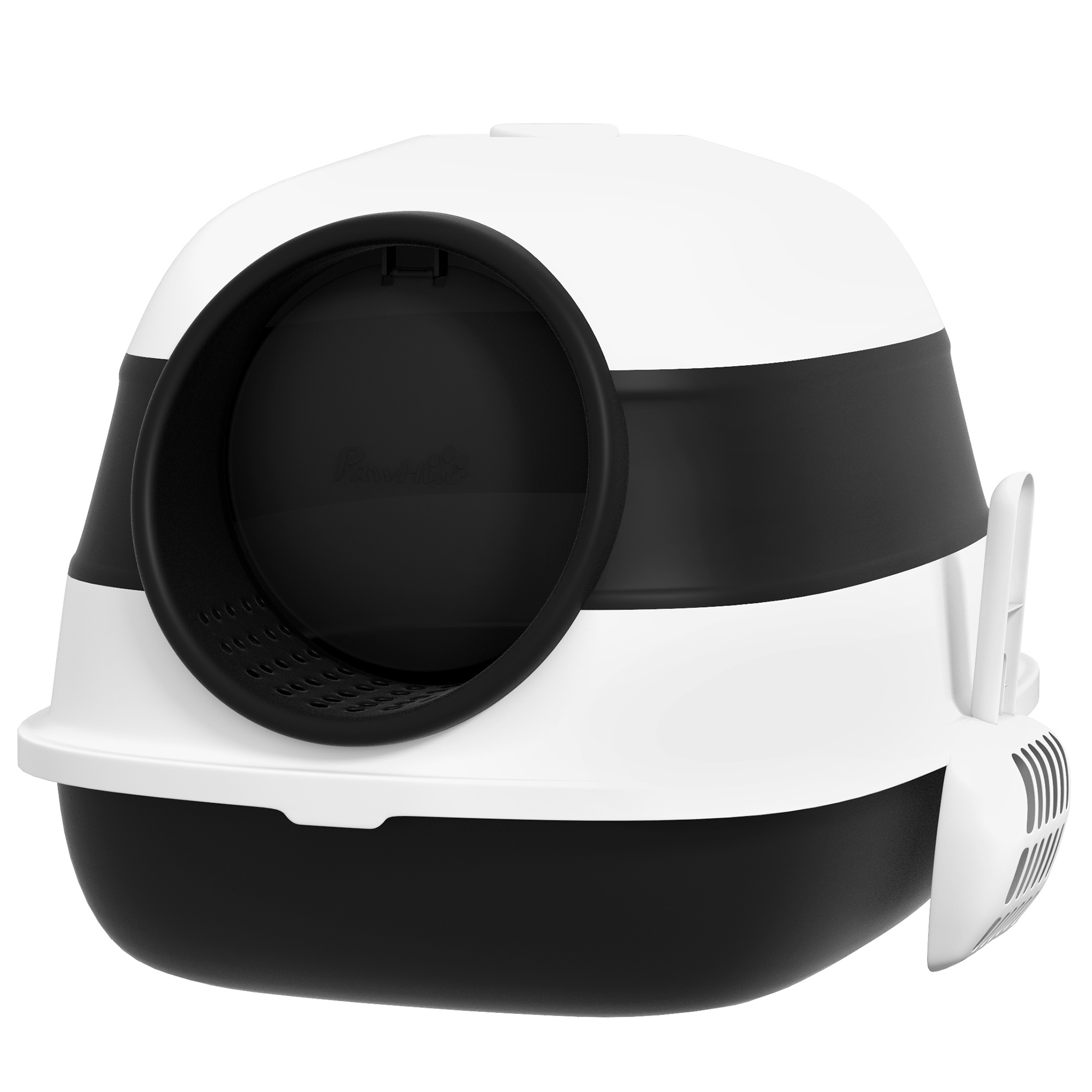 PawHut Foldable Cat Litter Tray With Lid, Deodorant, Scoop, Black