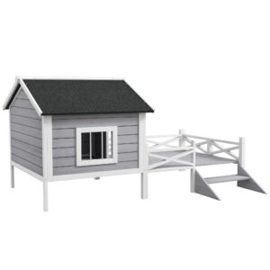 PawHut Small/Medium Dog House With Porch, Grey