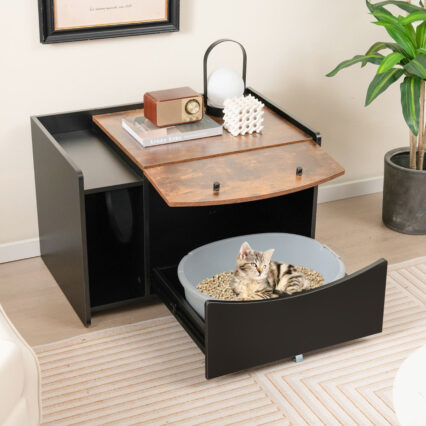 NNECW Cat Litter Box Enclosure with Pull-out Drawer and Rolling Caster