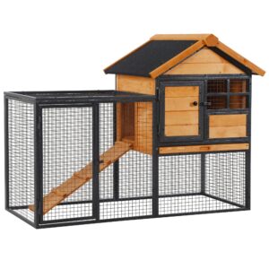 PawHut Rabbit Hutch Guinea Pig Hutch Wood-metal Elevated Guinea Pig House Pet Bunny Cage For Outdoor 122 X 63 X 92cm Light Yellow