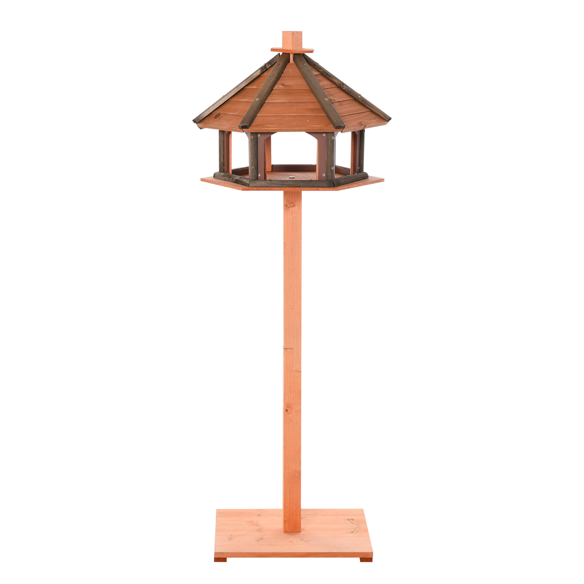 PawHut 130cm Wooden Bird Table, Feeding Station With Roof For Outdoor, Brown