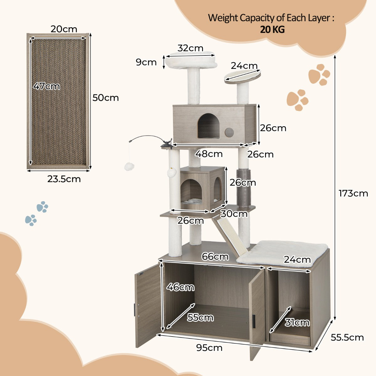 NNECW Modern Cat Tower with Double Condos for Indoor Cars - Image 4