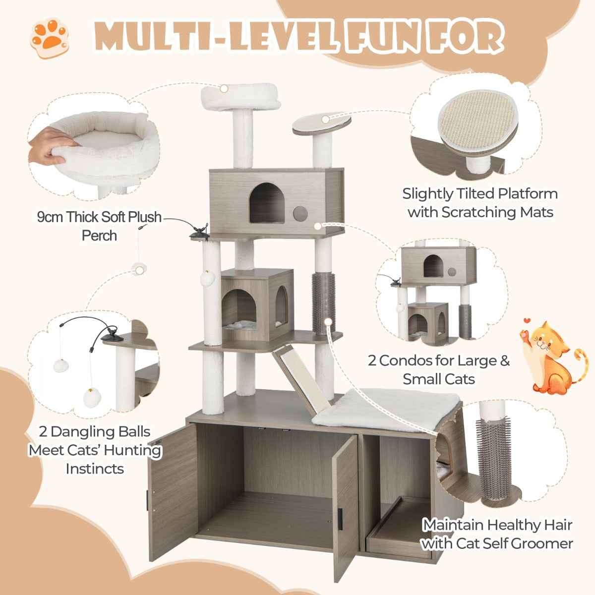 NNECW Modern Cat Tower with Double Condos for Indoor Cars - Image 3