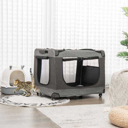 NNECW Large Foldable Cat Racing Cage with Shoulder Strap & Removable Cushion-XL