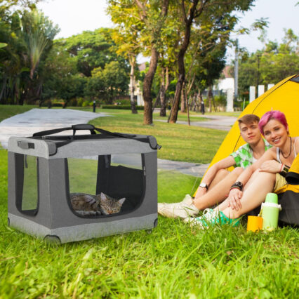 NNECW Large Foldable Cat Racing Cage with Shoulder Strap & Removable Cushion-L