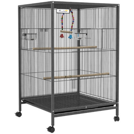 PawHut Bird Cage, Budgie Cage, With Rolling Stand, For Small Birds - Grey