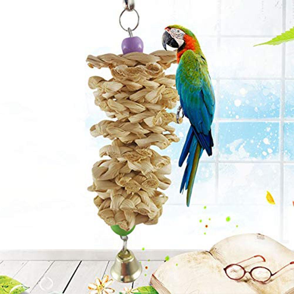 Natural Grass Bird Parrot Toy With Bell - Interactive Hanging Cage Toy For Bored Parrots - Image 3