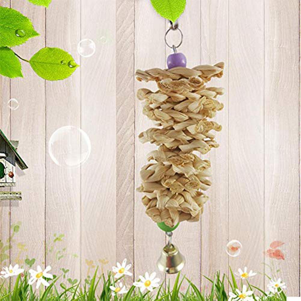 Natural Grass Bird Parrot Toy With Bell - Interactive Hanging Cage Toy For Bored Parrots - Image 5