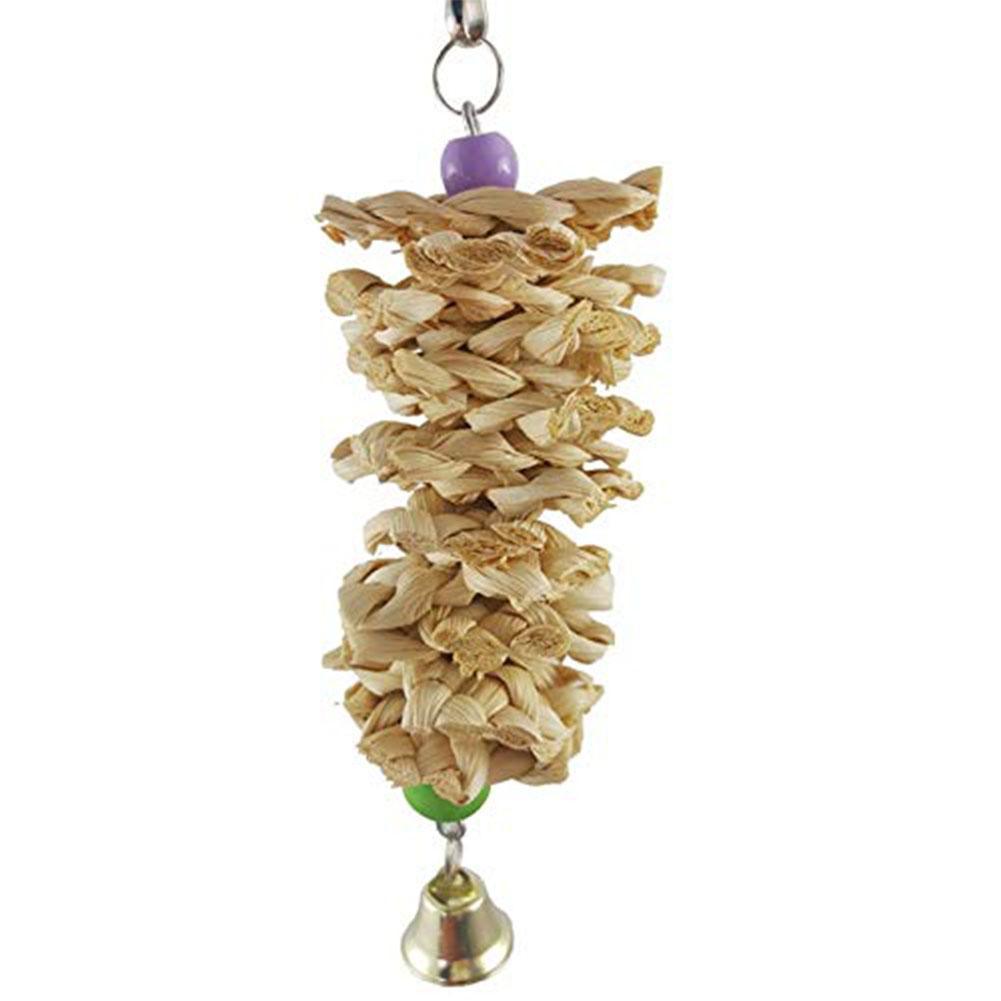 Natural Grass Bird Parrot Toy With Bell - Interactive Hanging Cage Toy For Bored Parrots - Image 2
