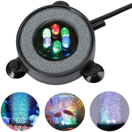 Fish Tank Bubbler With 6-Color Auto Changing LED Lights Aquarium Bubbler Stone Nano Stone Diffuser For Oxygenation Fish Tank Air Stone Includes Tubing & Suction Cups Tank Bubbler For Fish Tank A