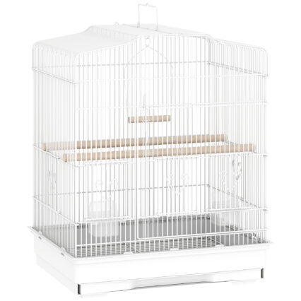 PawHut Large Metal Bird Cage With Perches, Food Bowls, Swing, For Budgies, Parakeets, White