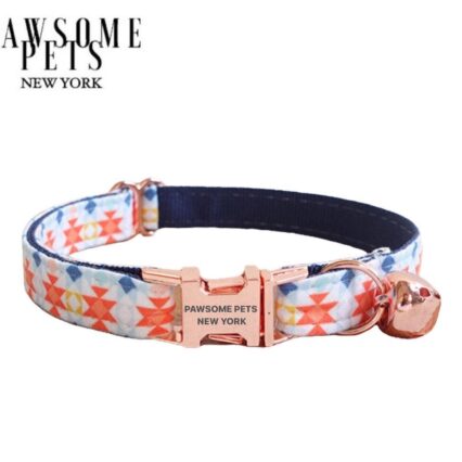 SMALL SIZE DOG & CAT COLLAR - DARK BLUE WITH ORANGE