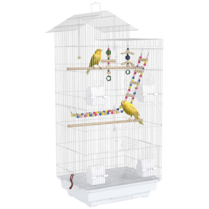 PawHut Bird Cage For Budgies, Finches, Canaries W Accessories, Toys, Tray, White