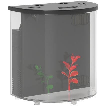 PawHut 3L Small Fish Tank With Filter System, LED Light, Small Fish Tank For Betta, Shrimp, Black