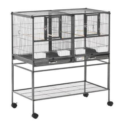 PawHut Large Bird Cage Parrot Cage With Divider, Slide Tray For Finch Canaries Parakeets Cockatiels, 95 X 45.5 X 102 Cm