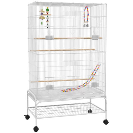 PawHut Bird Cage W/ Stand, Toys, Accessories, For Canaries, Finches, White