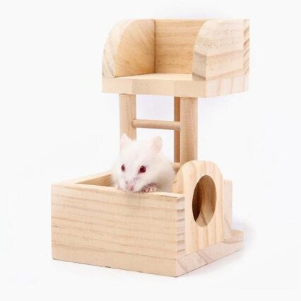 Wooden Hamster Lookout Tower - Small Pet Toy Stairs And Nest House Cage Villa Building Ladder