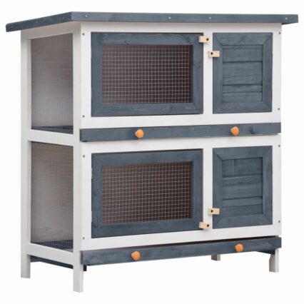 NNEVL Outdoor Rabbit Hutch 4 Doors Grey Wood