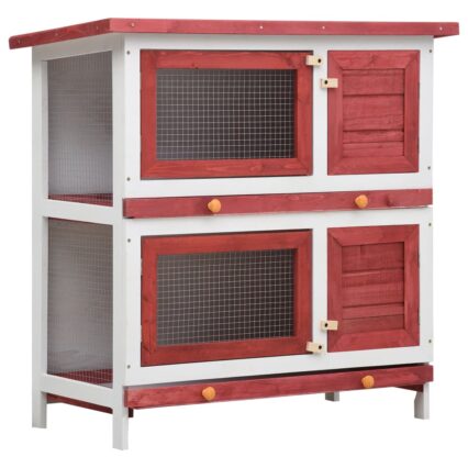 NNEVL Outdoor Rabbit Hutch 4 Doors Red Wood