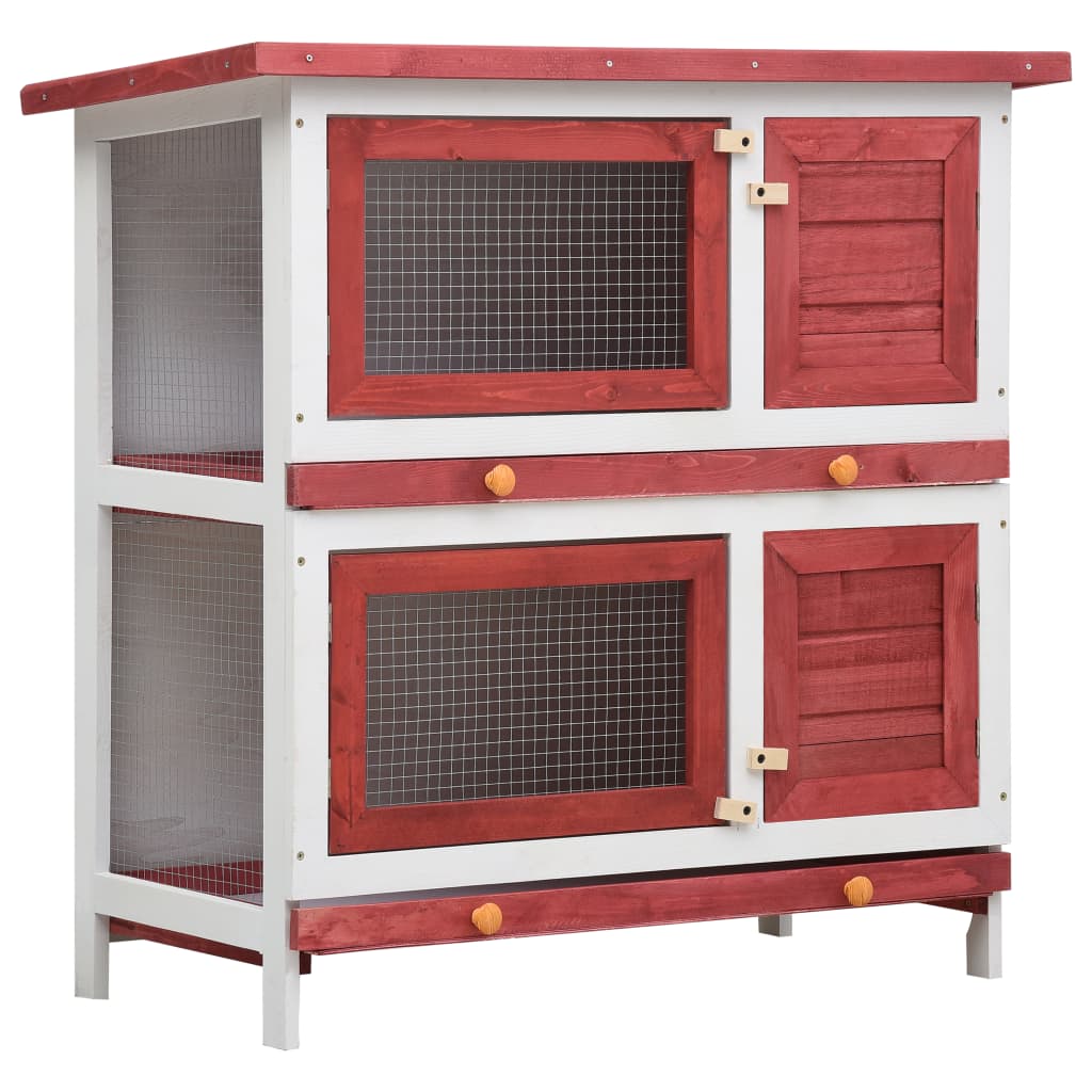 NNEVL Outdoor Rabbit Hutch 4 Doors Red Wood