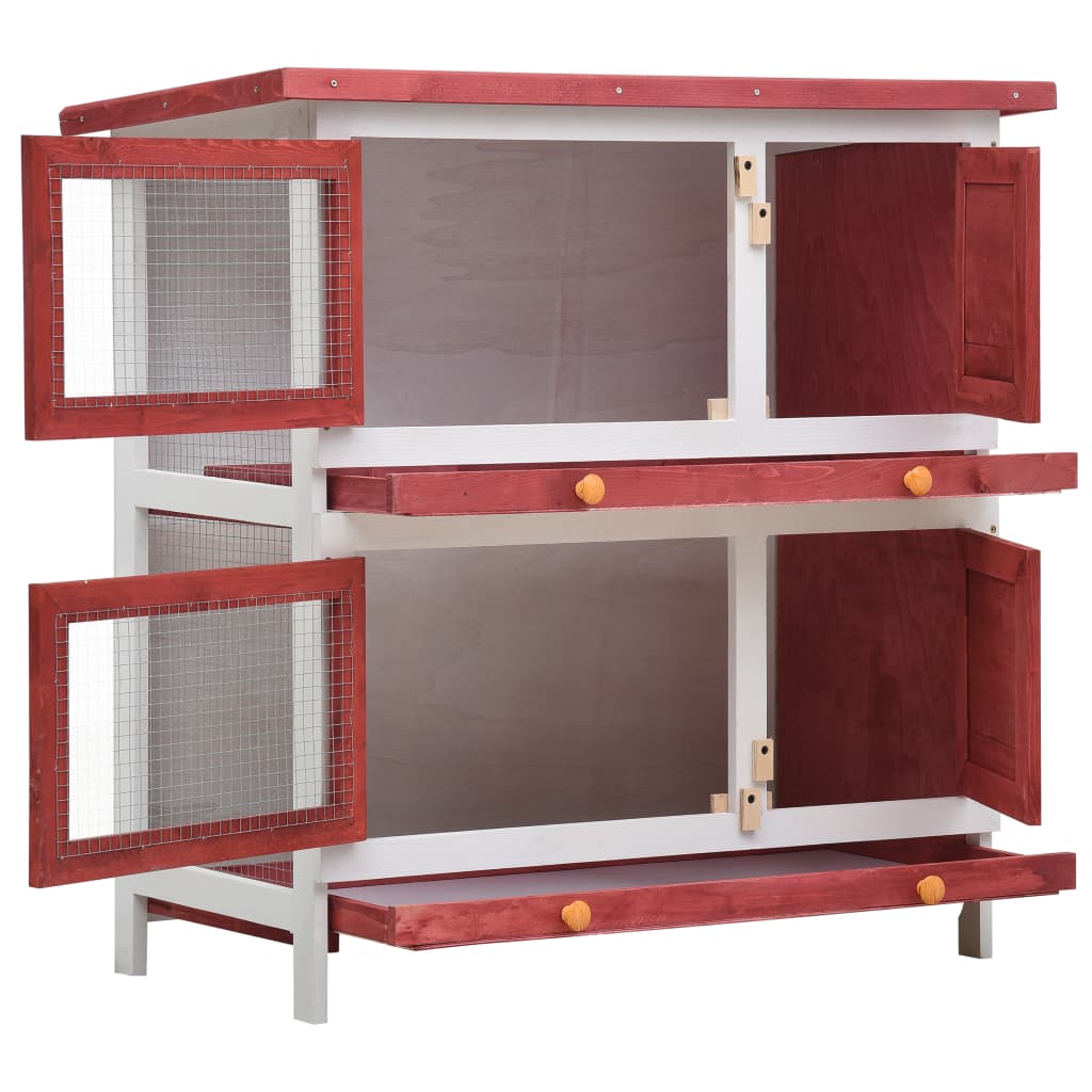 NNEVL Outdoor Rabbit Hutch 4 Doors Red Wood - Image 2