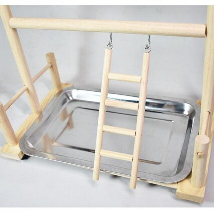 Solid Wood Parrot Playground With Swing, Climbing Ladder, And Double-Layer Food Box