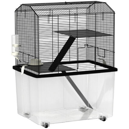 PawHut Three-Tier Gerbil Cage, Hamster Cage For Dwarf Hamster, Syrian Hamster W/ Wheels, Deep Bottom, Food Dish, Water Bottle