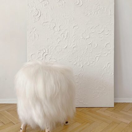 Wooden Natural Sheepskin Stool