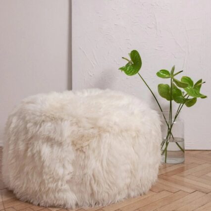 Natural Sheepskin Pouf / Ottoman - White