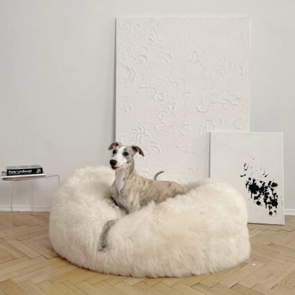 Oval Natural Sheepskin Pet Bed - White