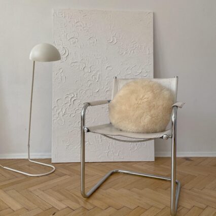 Round Natural Sheepskin Pillow - White