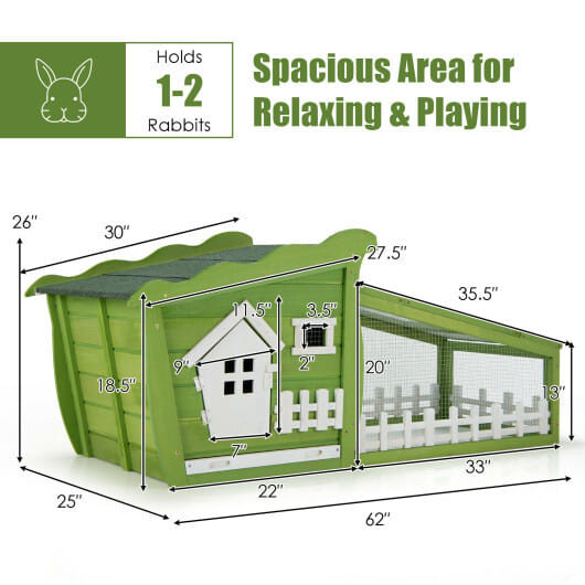 62 Inch Wooden Rabbit Hutch with Pull Out Tray-Red - Image 3