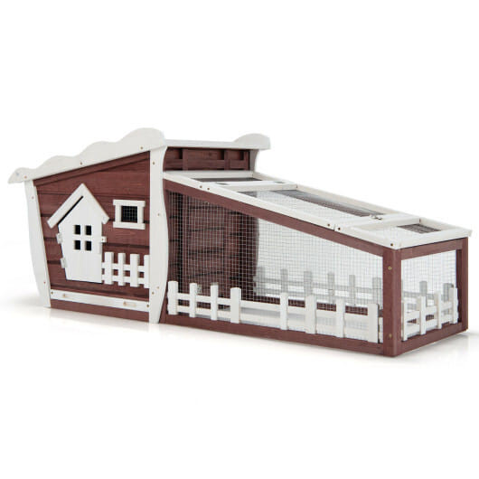 62 Inch Wooden Rabbit Hutch with Pull Out Tray-Red - Image 5