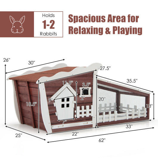 62 Inch Wooden Rabbit Hutch with Pull Out Tray-Red - Image 8