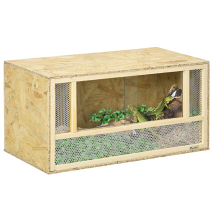 PawHut Reptile Terrarium Vivarium Habitat W Transparent Sliding Doors, Breathable Mesh, For Lizards, Horned Frogs, Snakes And Chameleons, 80 X 40 X 40 Cm