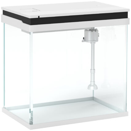 PawHut 26L Glass Fish Tank With Filter System, LED Lights, Water Pump, White