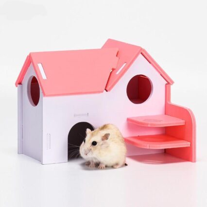 Colorful Double-Storey Hamster Sleeping Nest: A Stylish Wooden Villa Toy For Small Pets