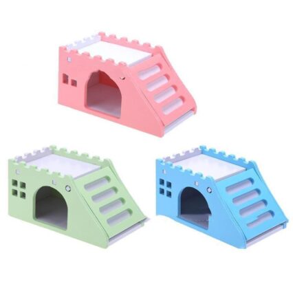 Colorful Wooden Hamster Sleeping Nest With Slide Toy And Small Bed