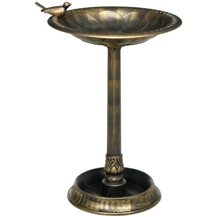 72cm Tall Antique Bird Bath For Garden, Vintage Style Birdbath With Bird Decoration And Flower Planter Base, Bird Bath Bowl For Outdoor, Bronze Tone