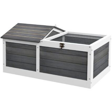 PawHut Wooden Tortoise House, Small Pet Reptile Shelter, With Hide Den And Run - Grey